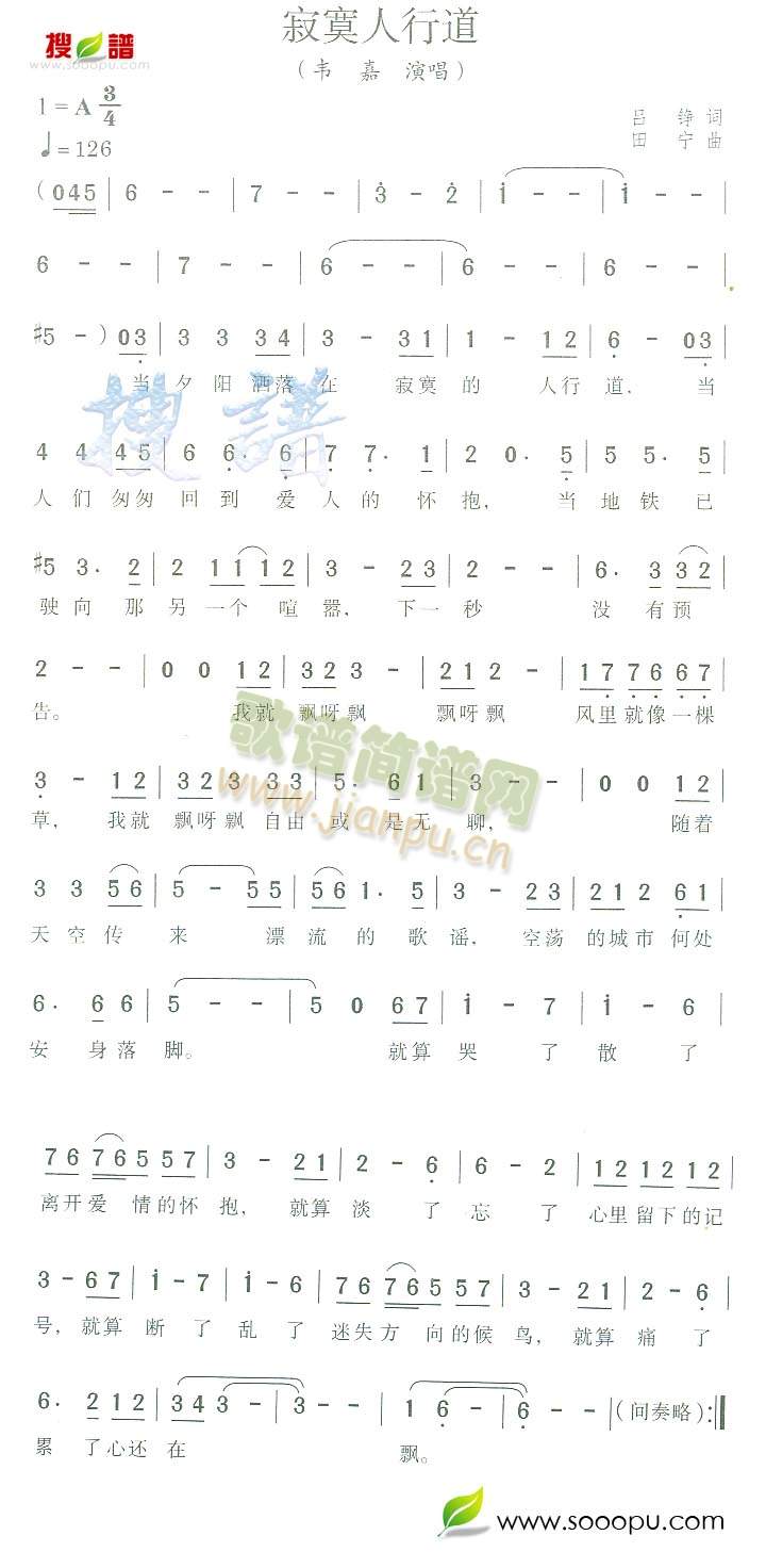 寂寞人行道简谱