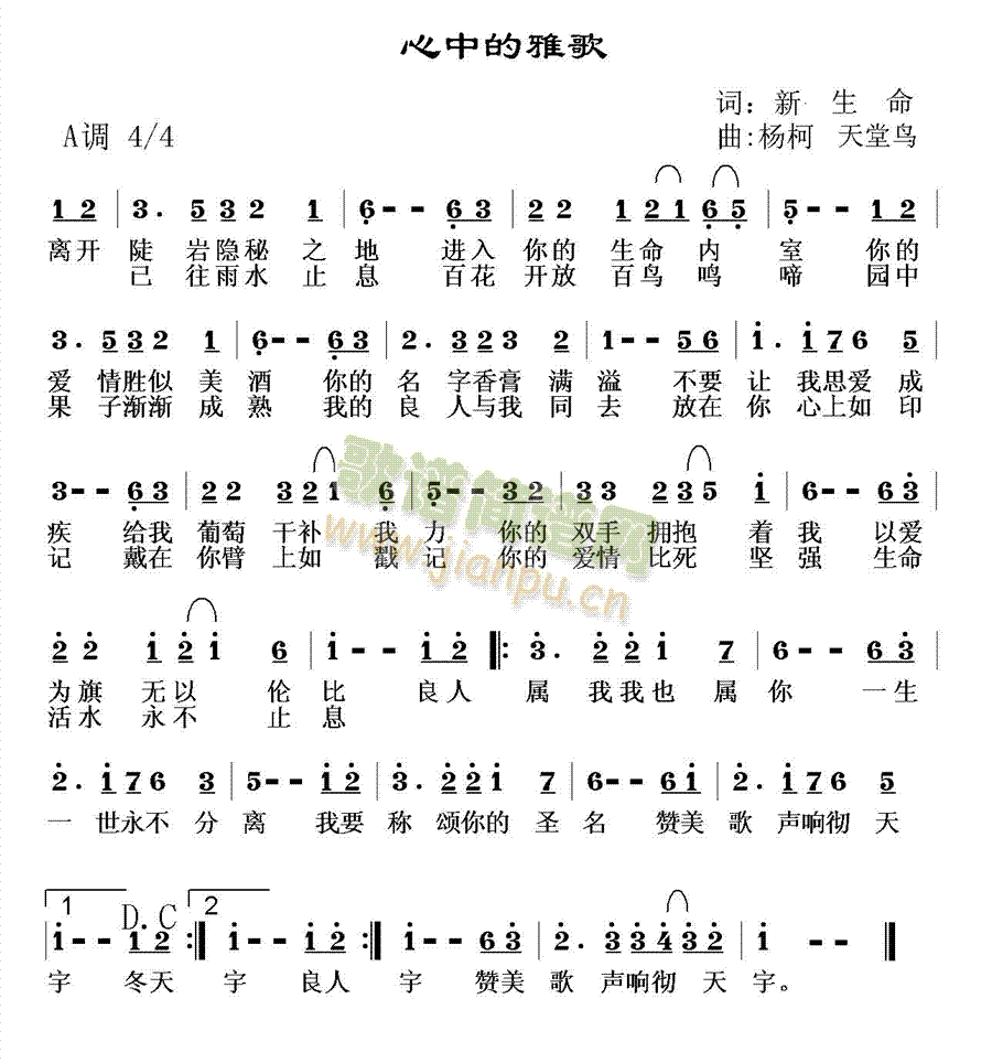 心中的雅歌简谱