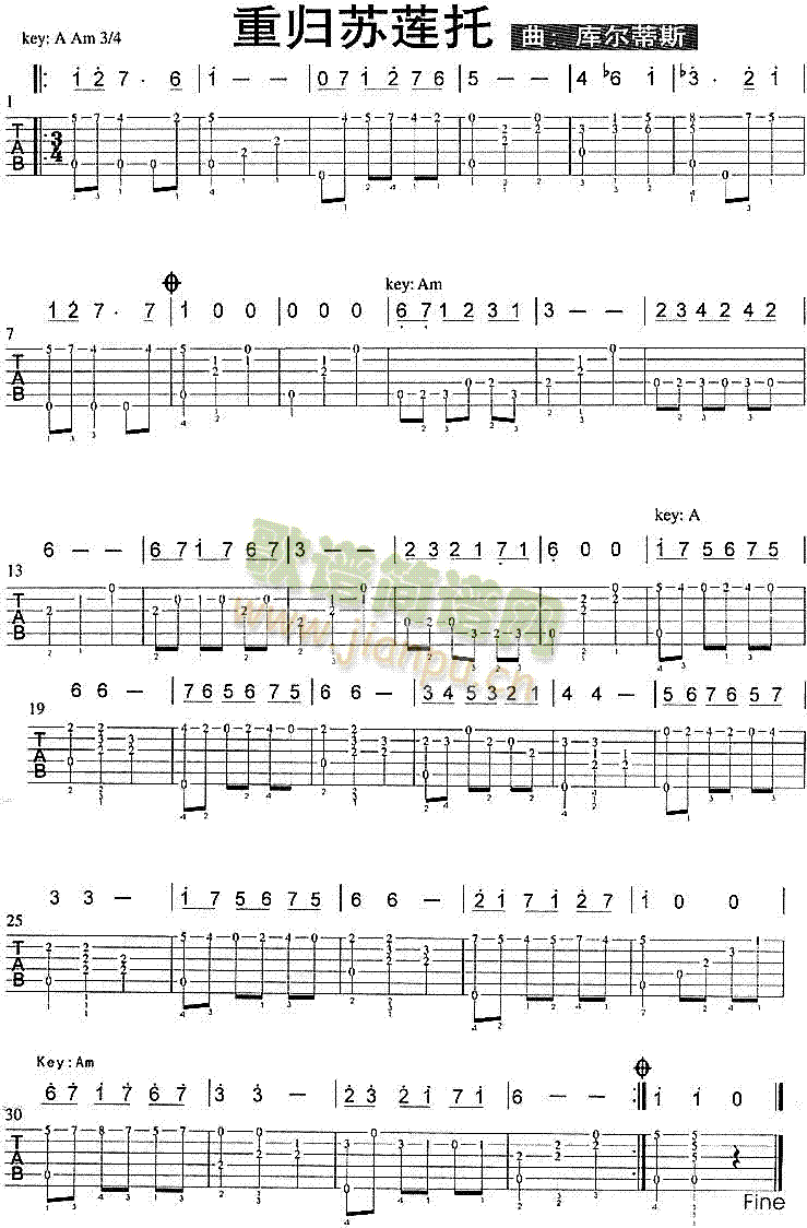 重归苏莲托(独奏曲)简谱