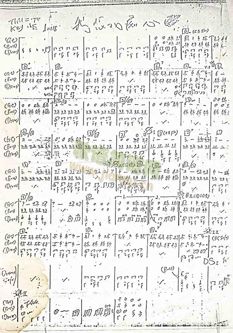 我恨我痴心（乐队乐谱）[手稿]简谱