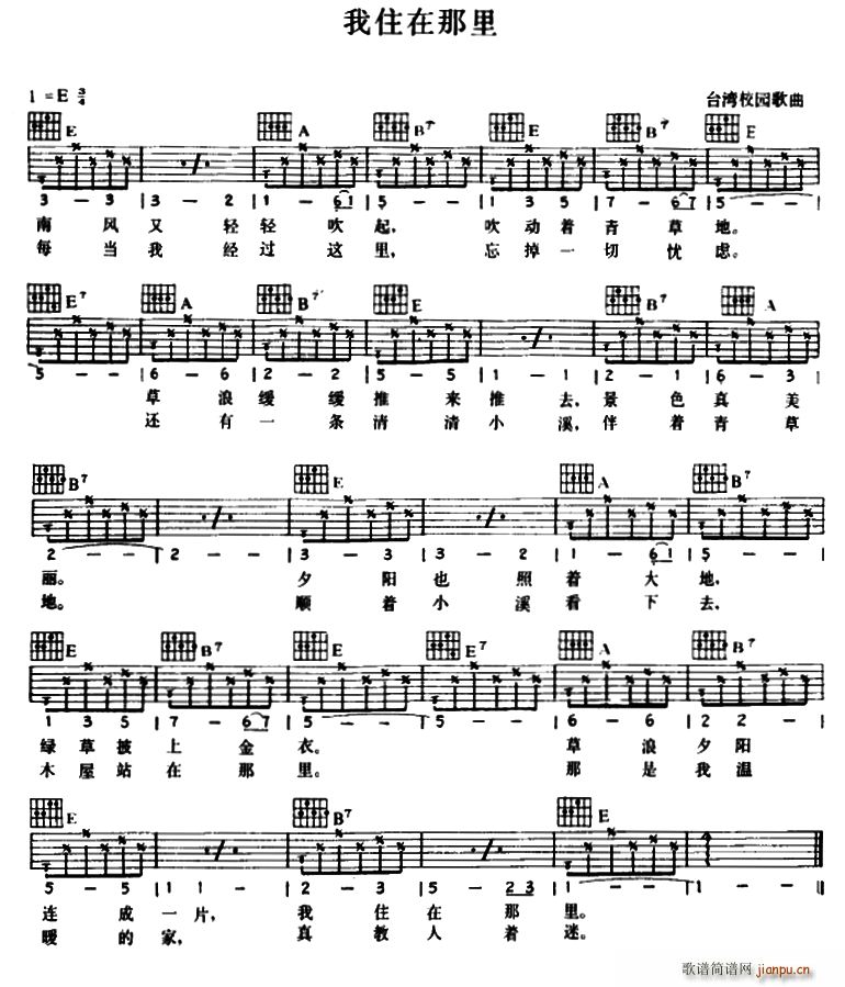 我住在那里简谱