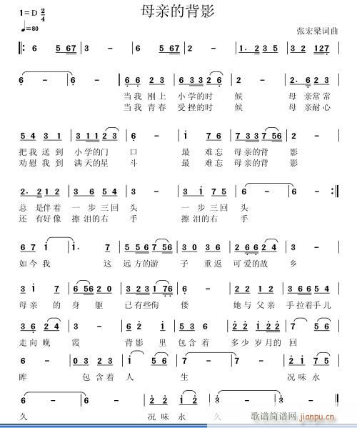 母亲的背影 张宏梁词曲简谱