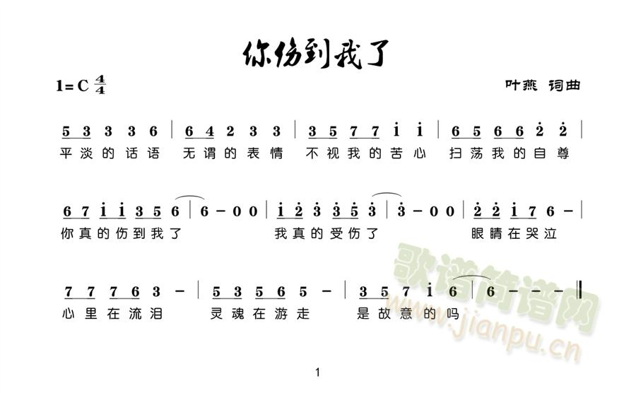 你伤到我了简谱