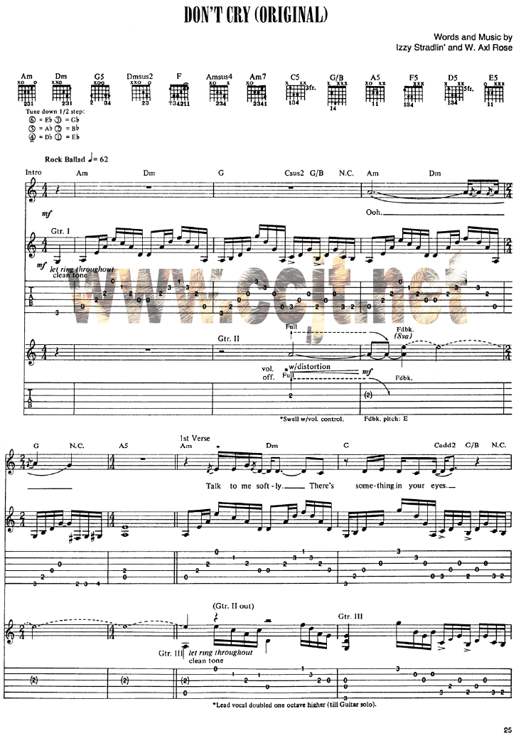 Don't cry - 原谱扫描版简谱