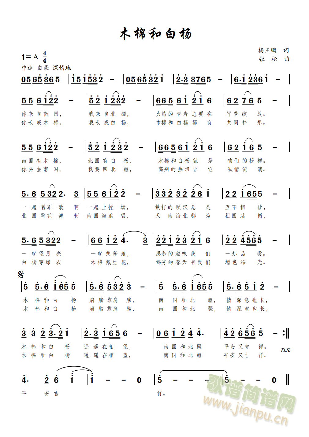 木棉和白杨简谱