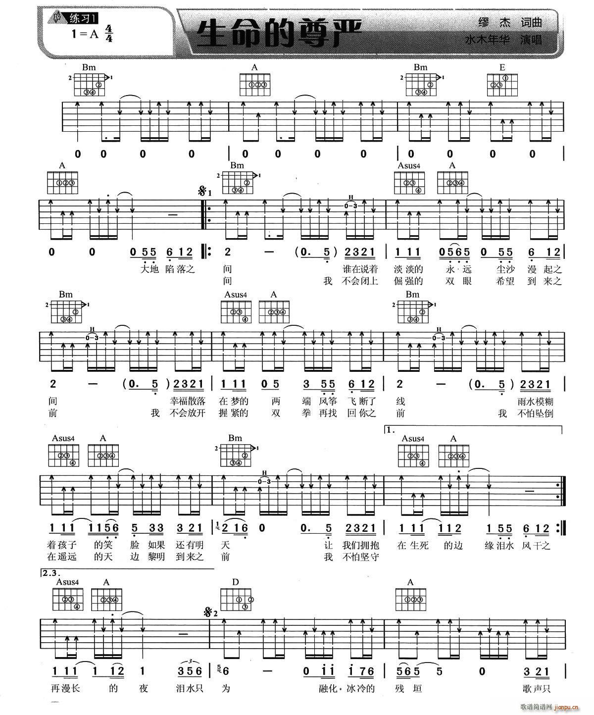 生命的尊严简谱