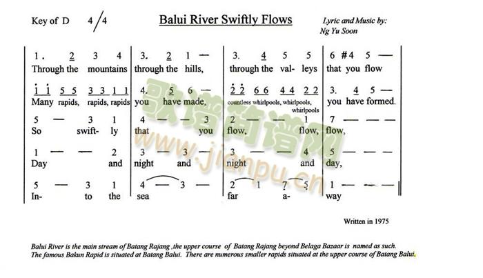 Balui River Swiftly Flows简谱