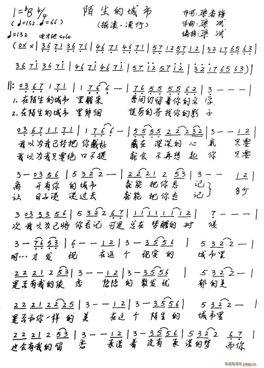 陌生的城市简谱