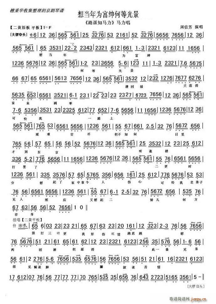 路遥知马力 想当年为富绅何等光景 周信芳简谱