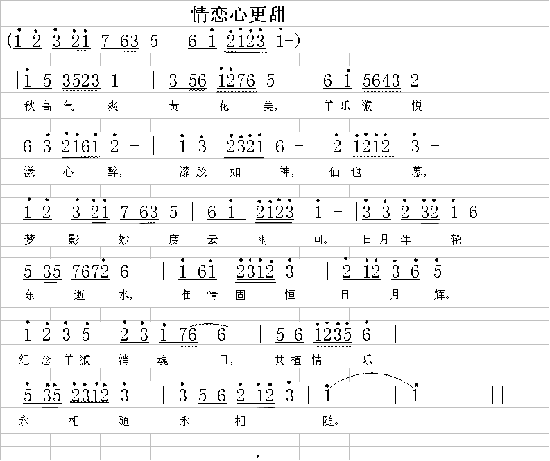 情恋心更甜简谱