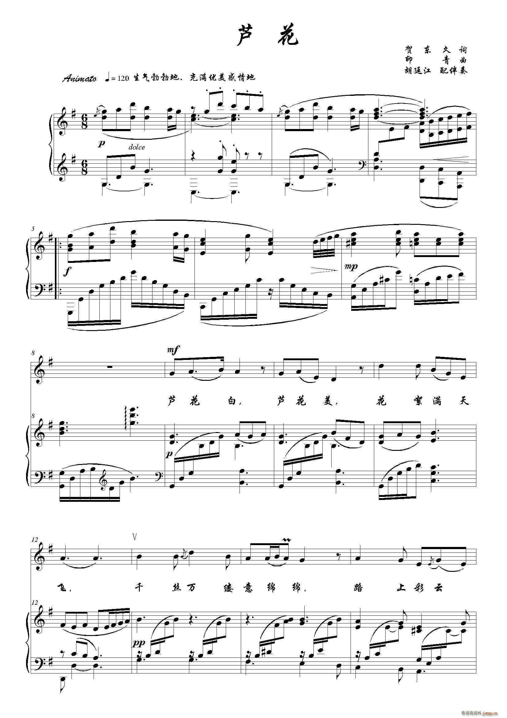 芦花（G调 ）简谱