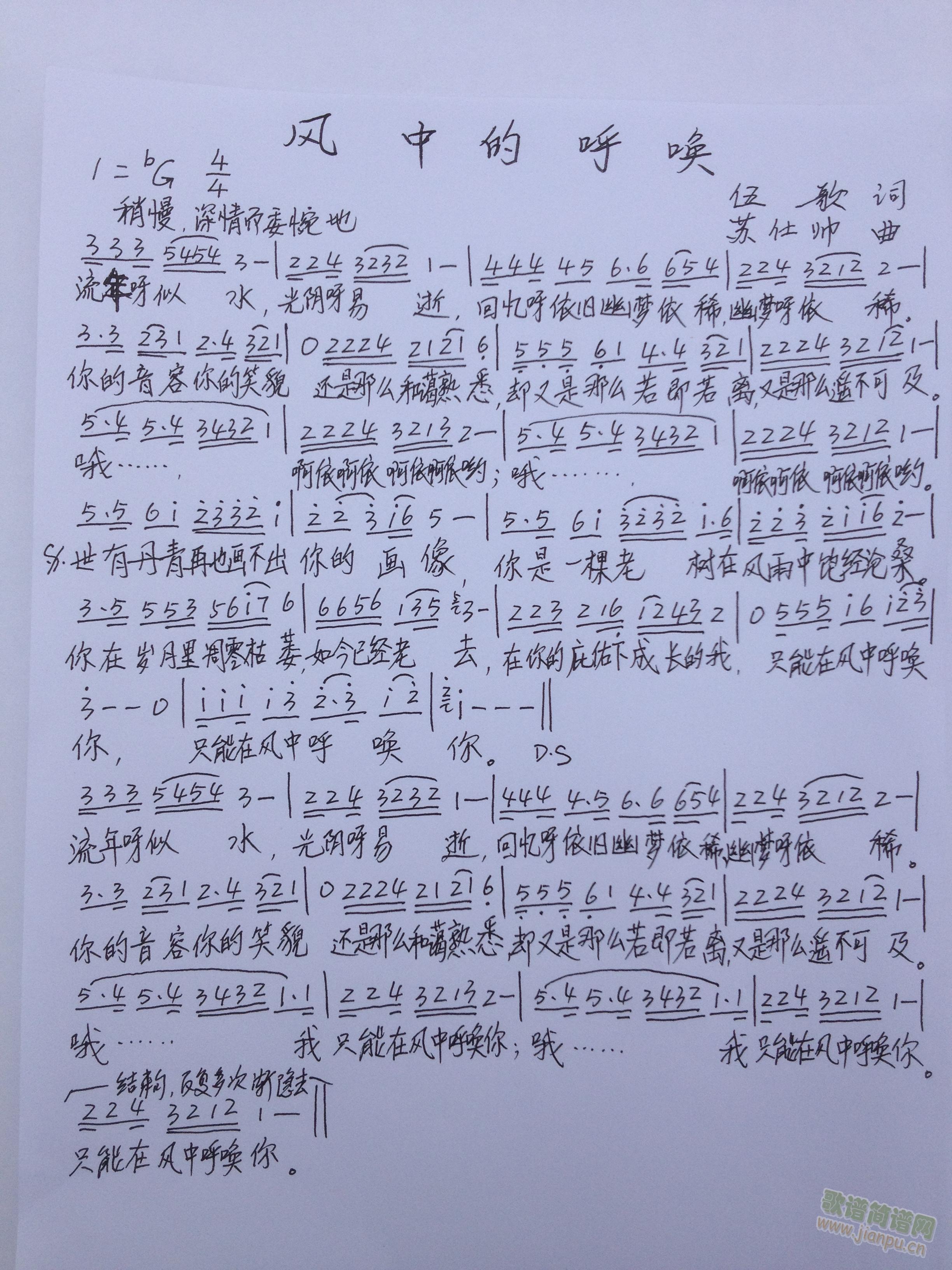 风中的呼唤简谱