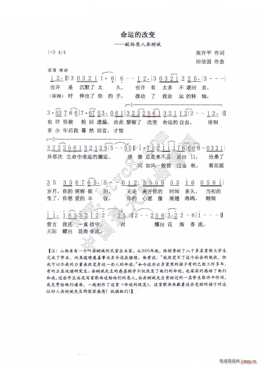 命运的改变】张许平作词 作曲 演唱】简谱