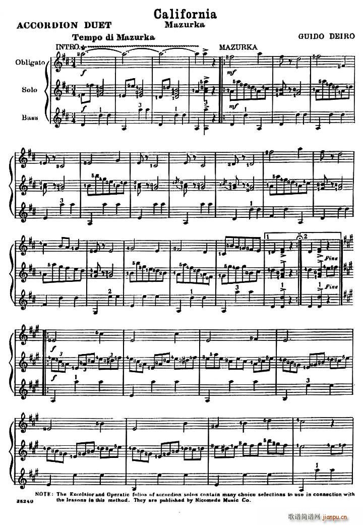 加利福尼亚简谱