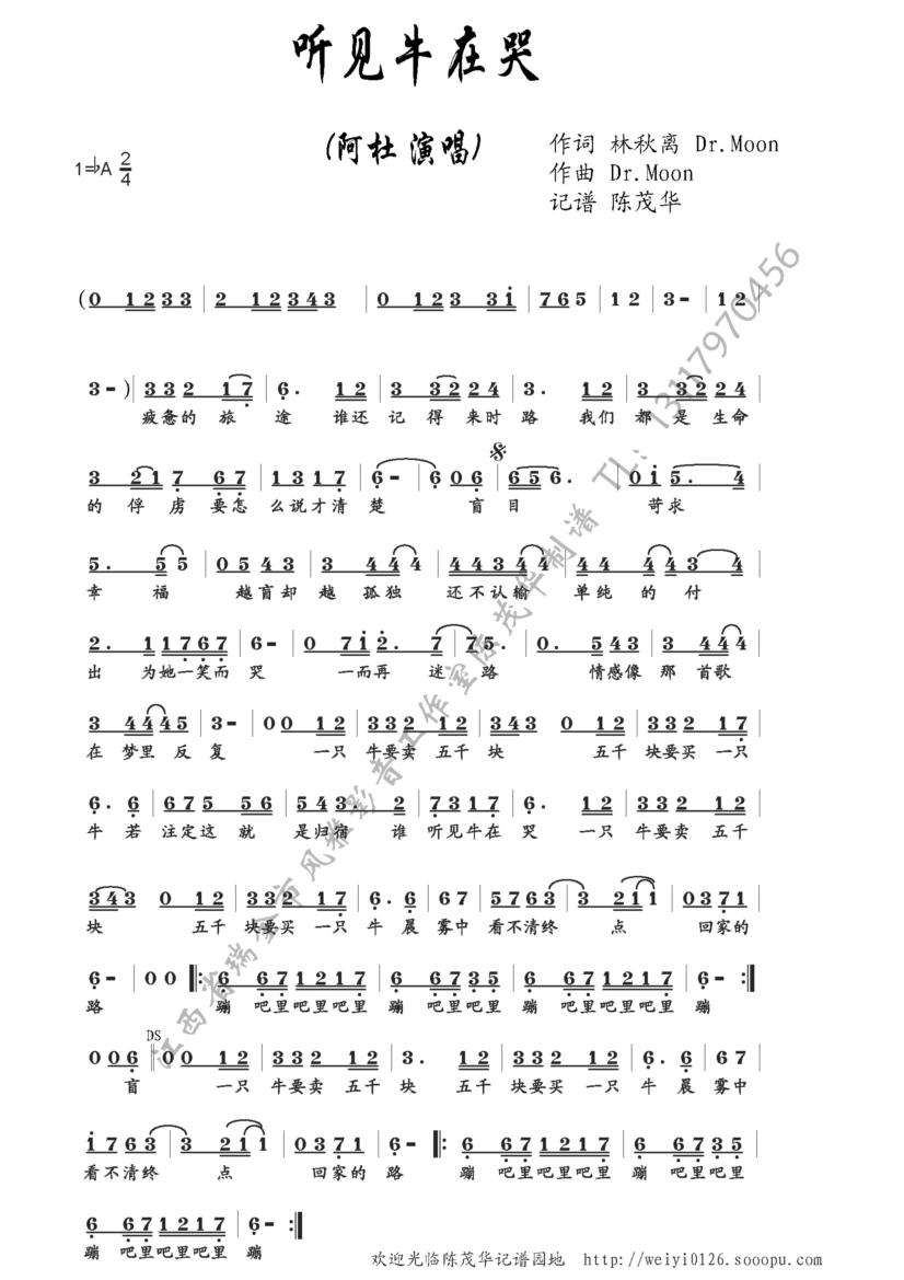 听见牛在哭简谱