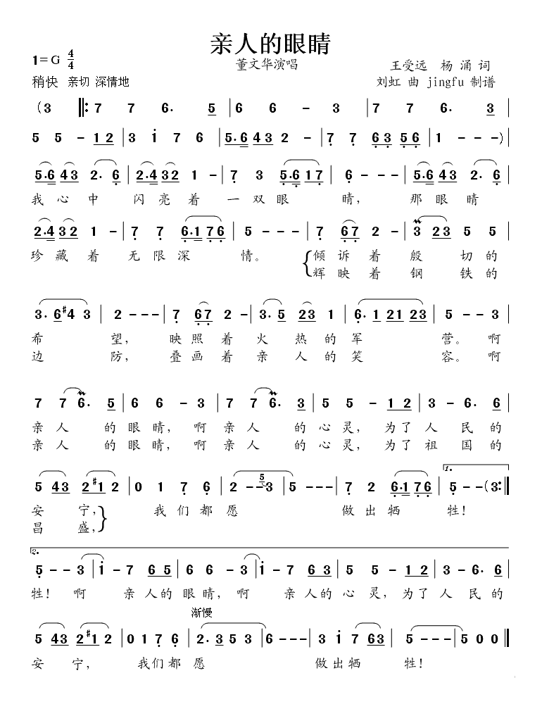 亲人的眼睛（董文华独唱系列18）简谱