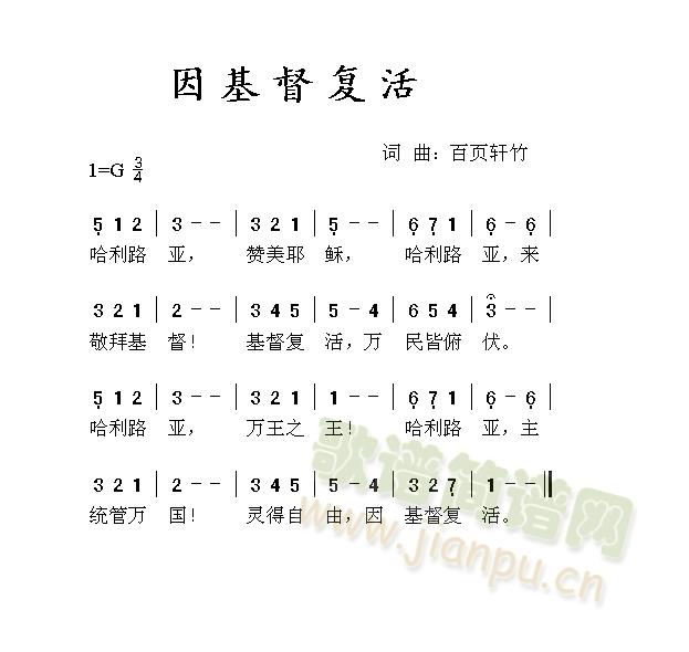 因基督复活简谱