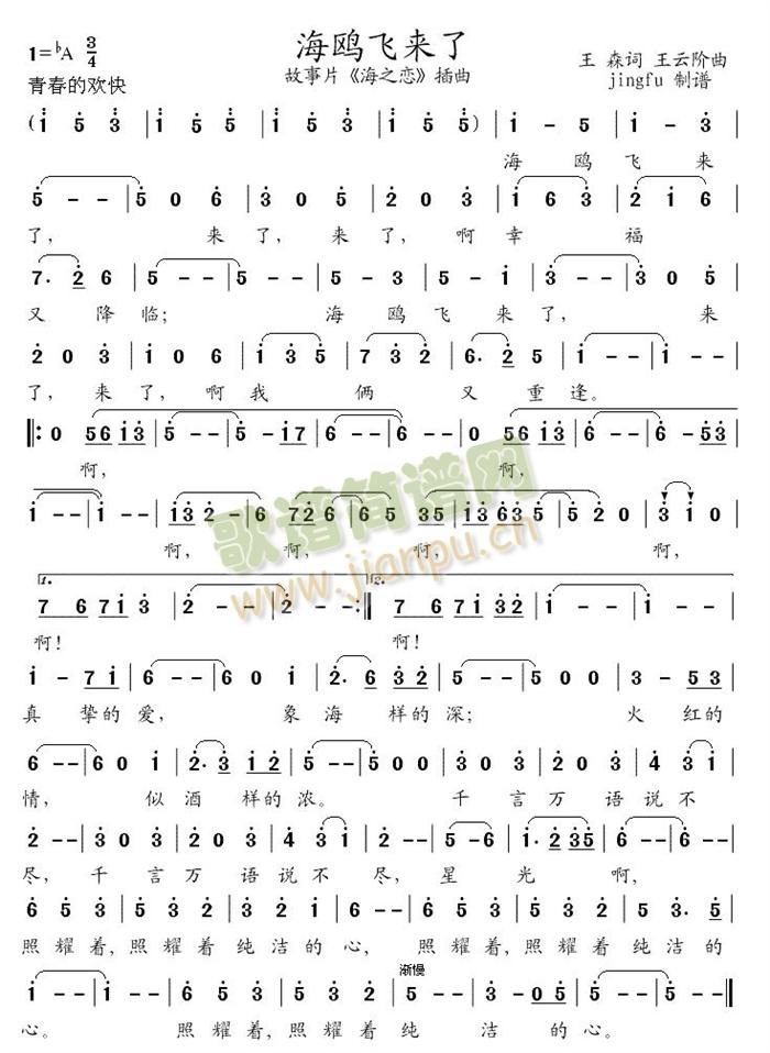 海鸥飞来了简谱