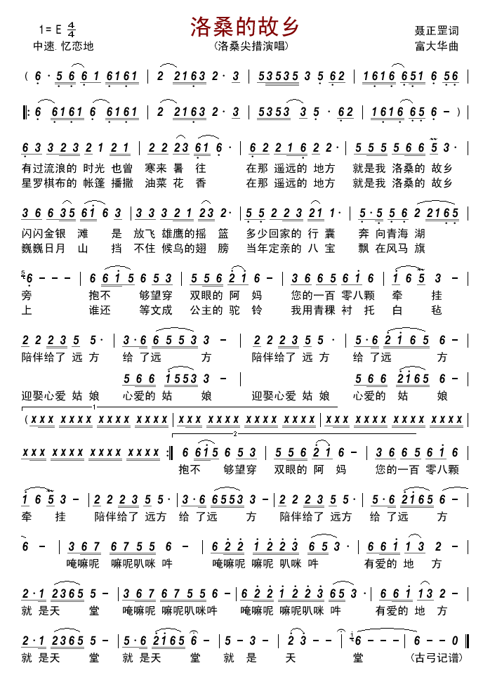 洛桑的故乡简谱