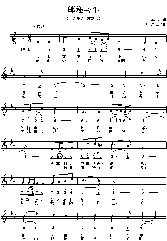 （日）邮递马车)(简线对照)简谱