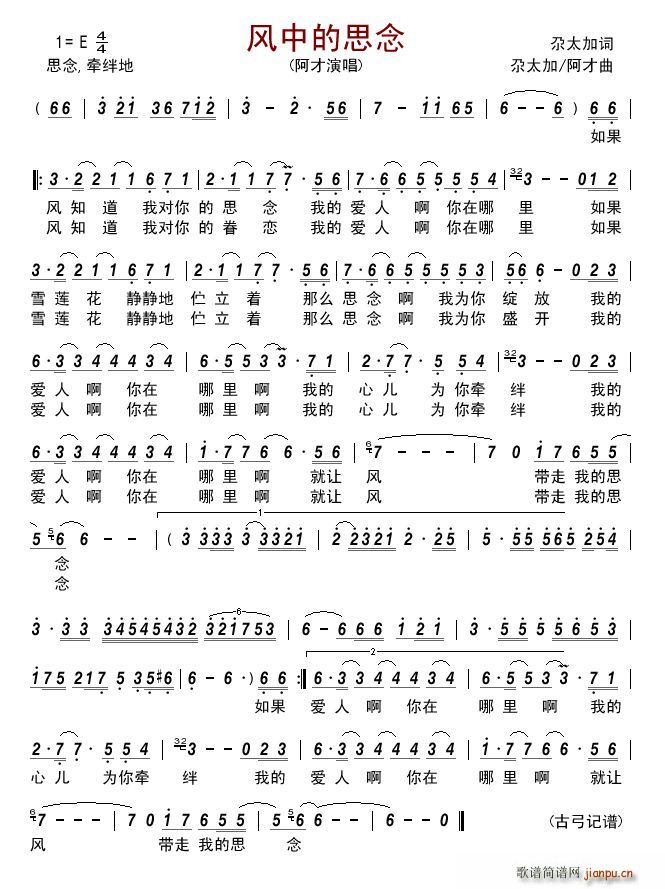 风中的思念简谱简谱