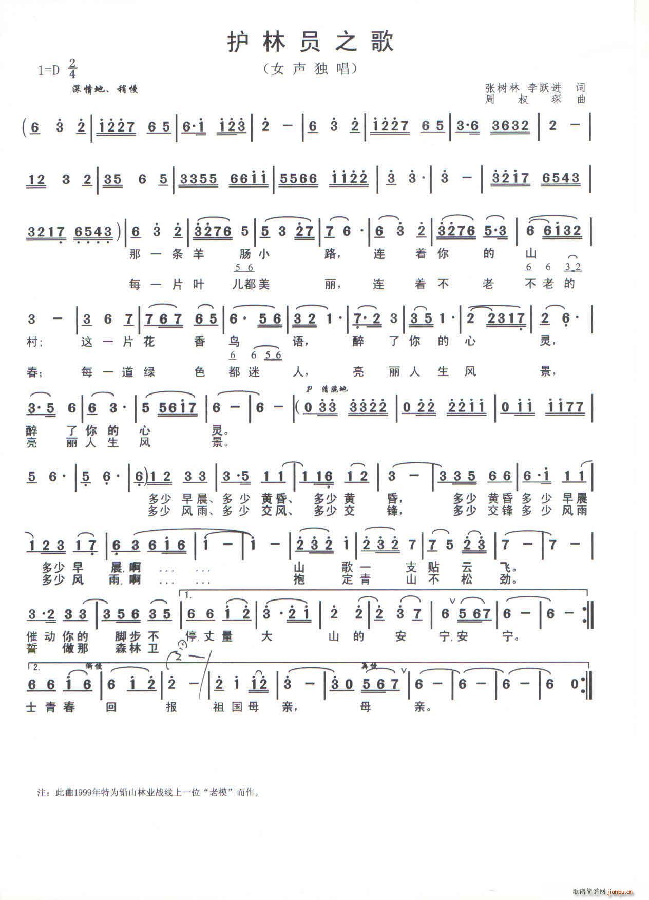 《护林员之歌》简谱