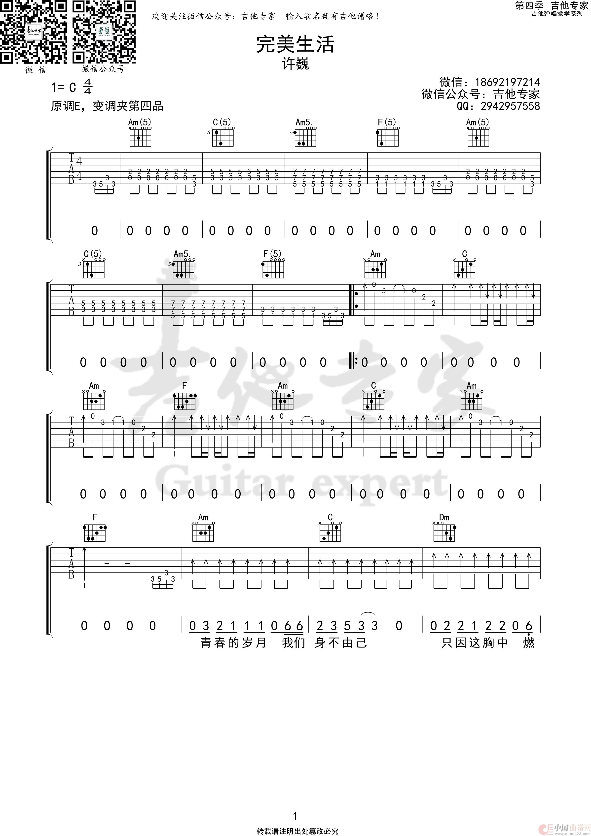 完美生活（免费吉他谱）简谱