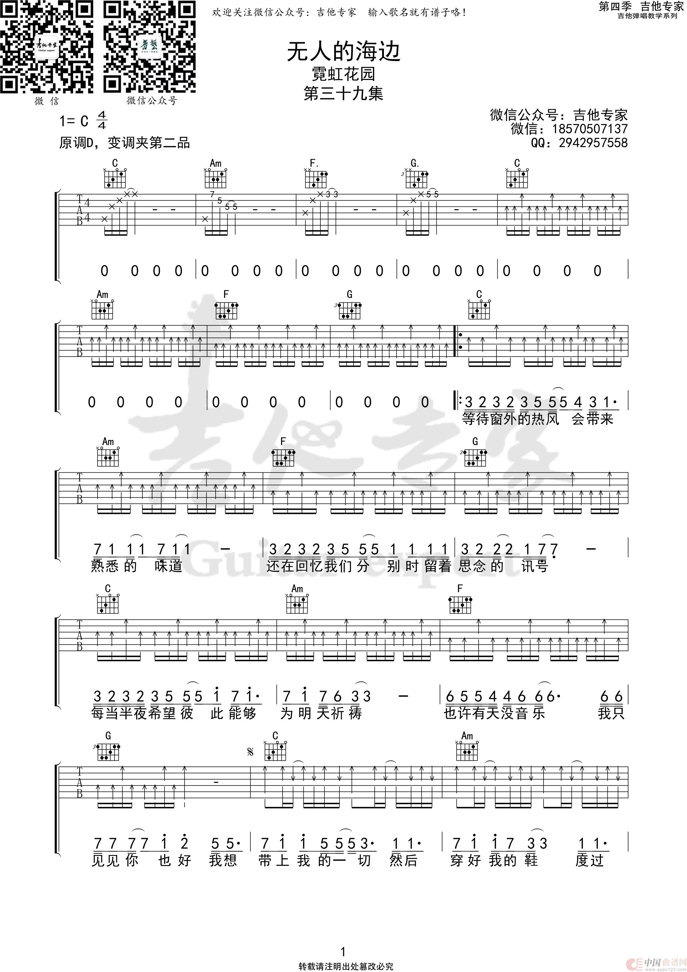 无人的海边（霓虹花园）简谱