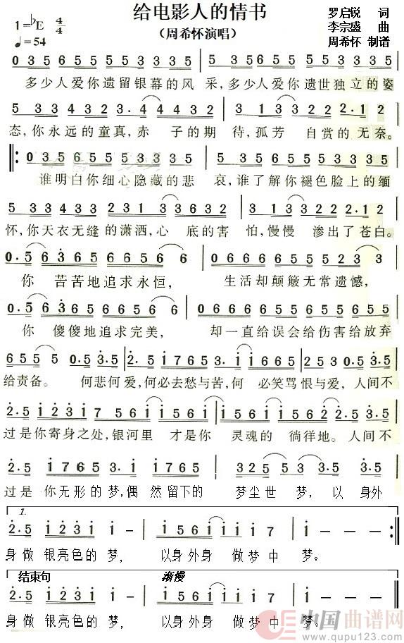 给电影人的情书（周希怀演唱）简谱