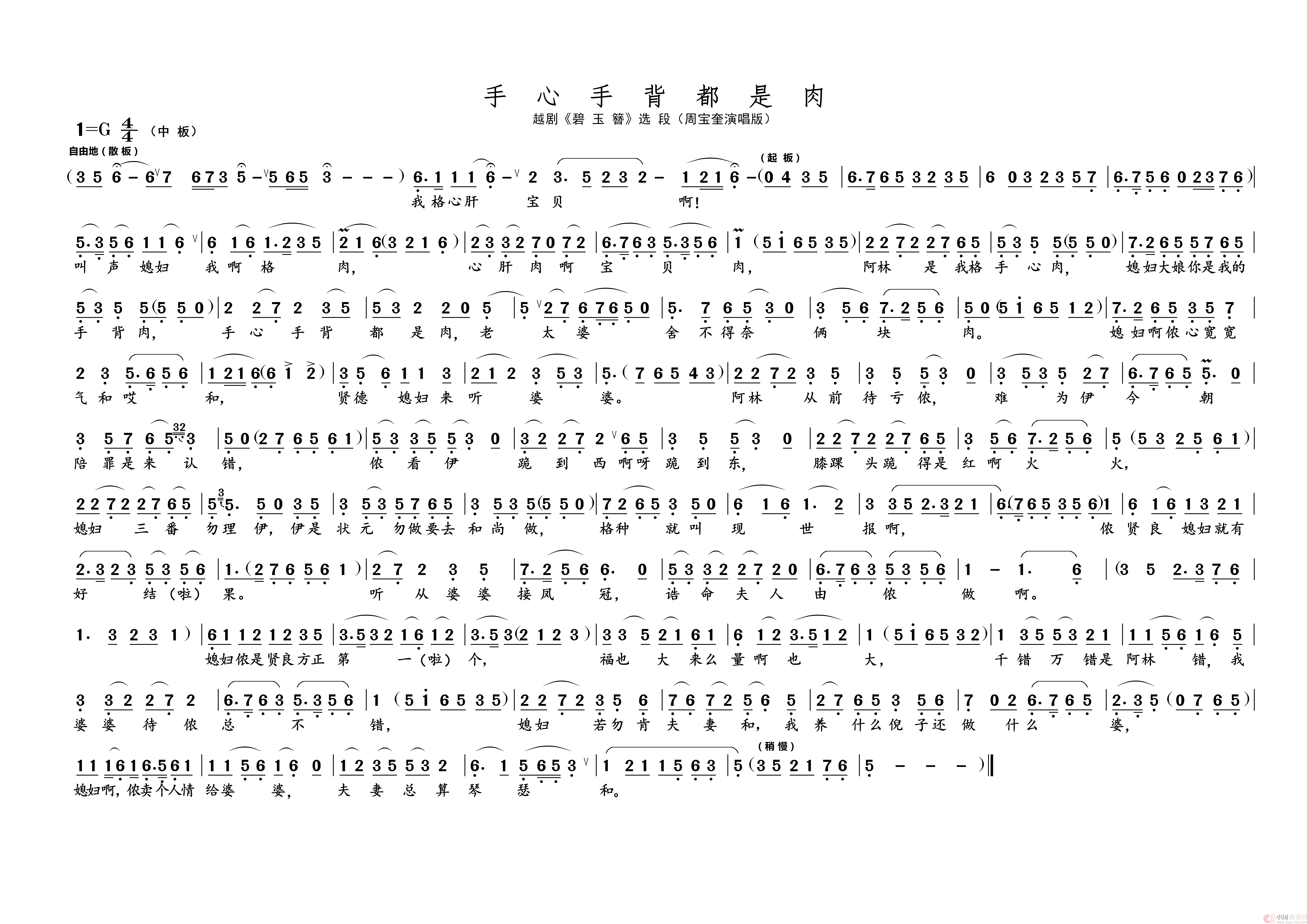 手心手背都是肉（名家名段 · 越剧）简谱