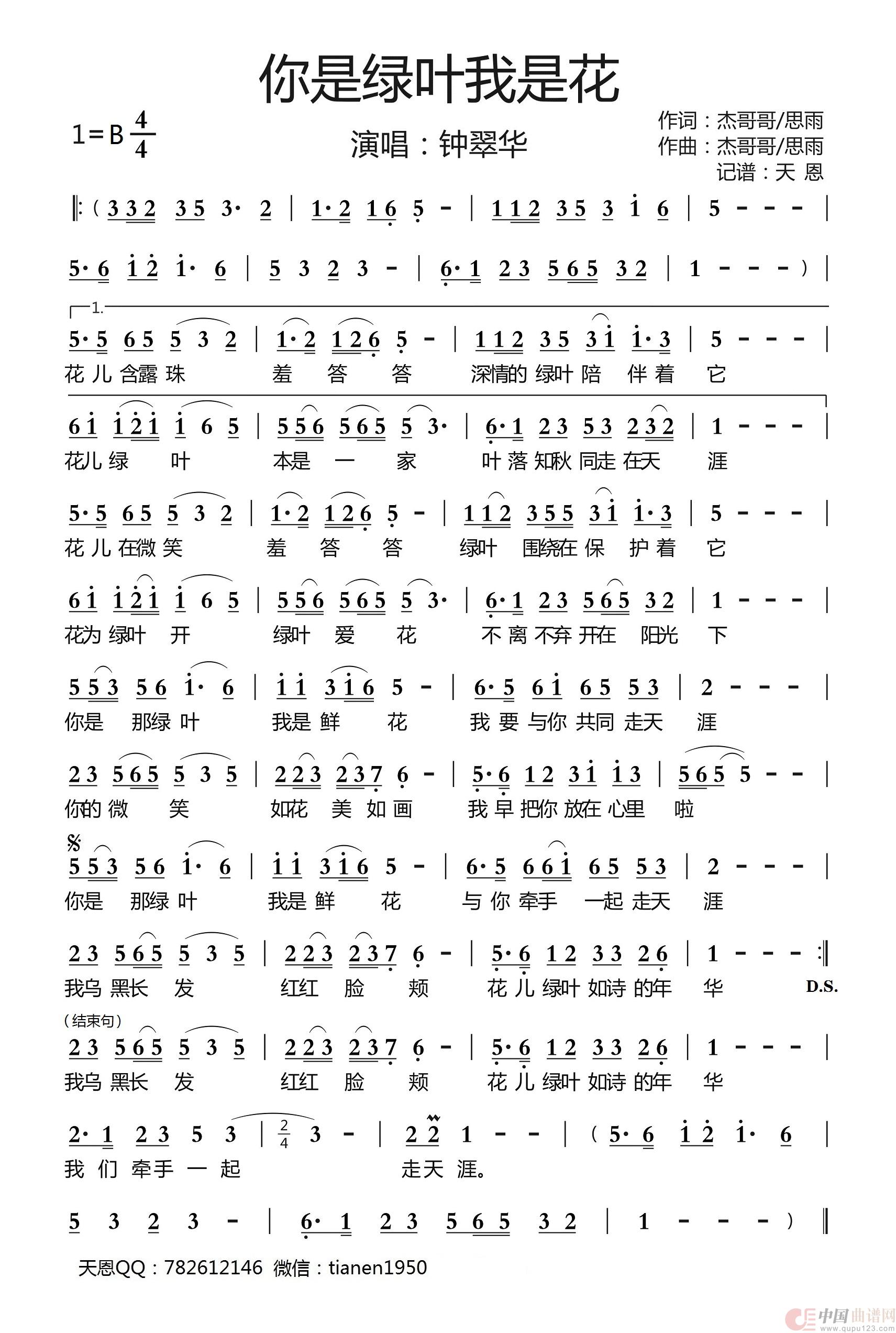 你是绿叶我是花简谱