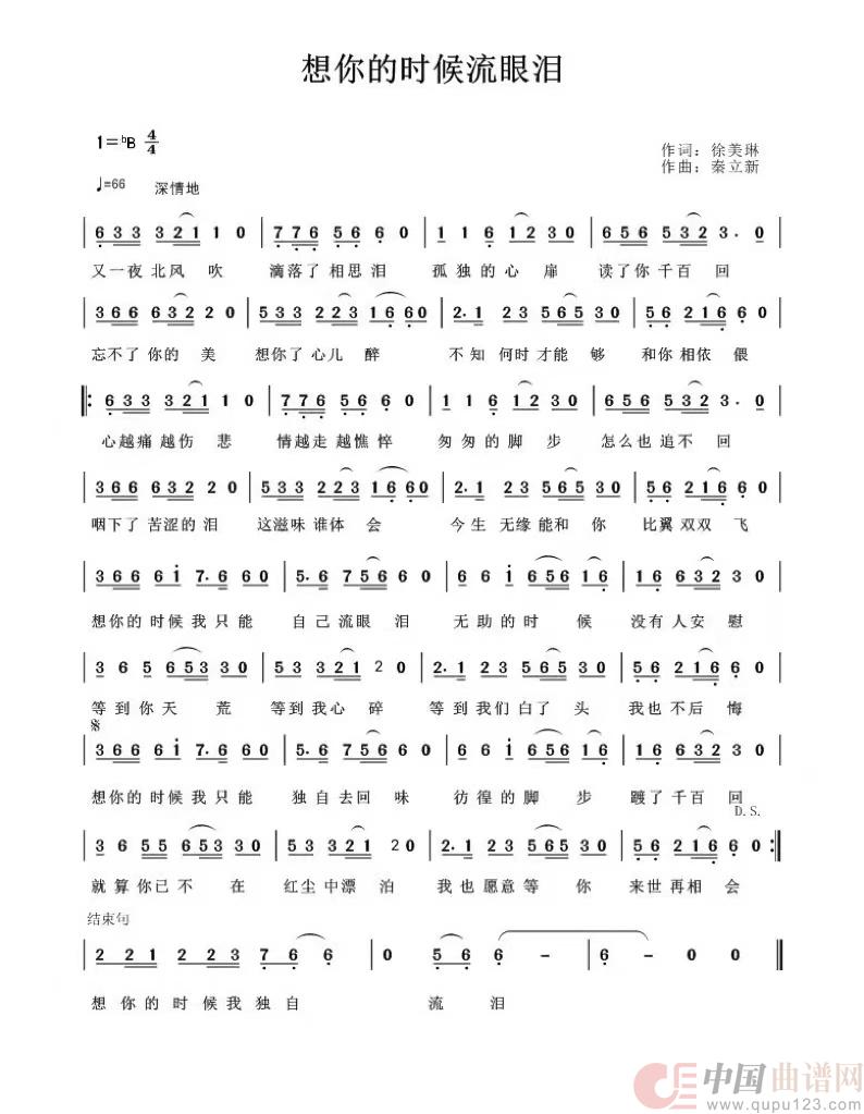 想你的时候流眼泪简谱