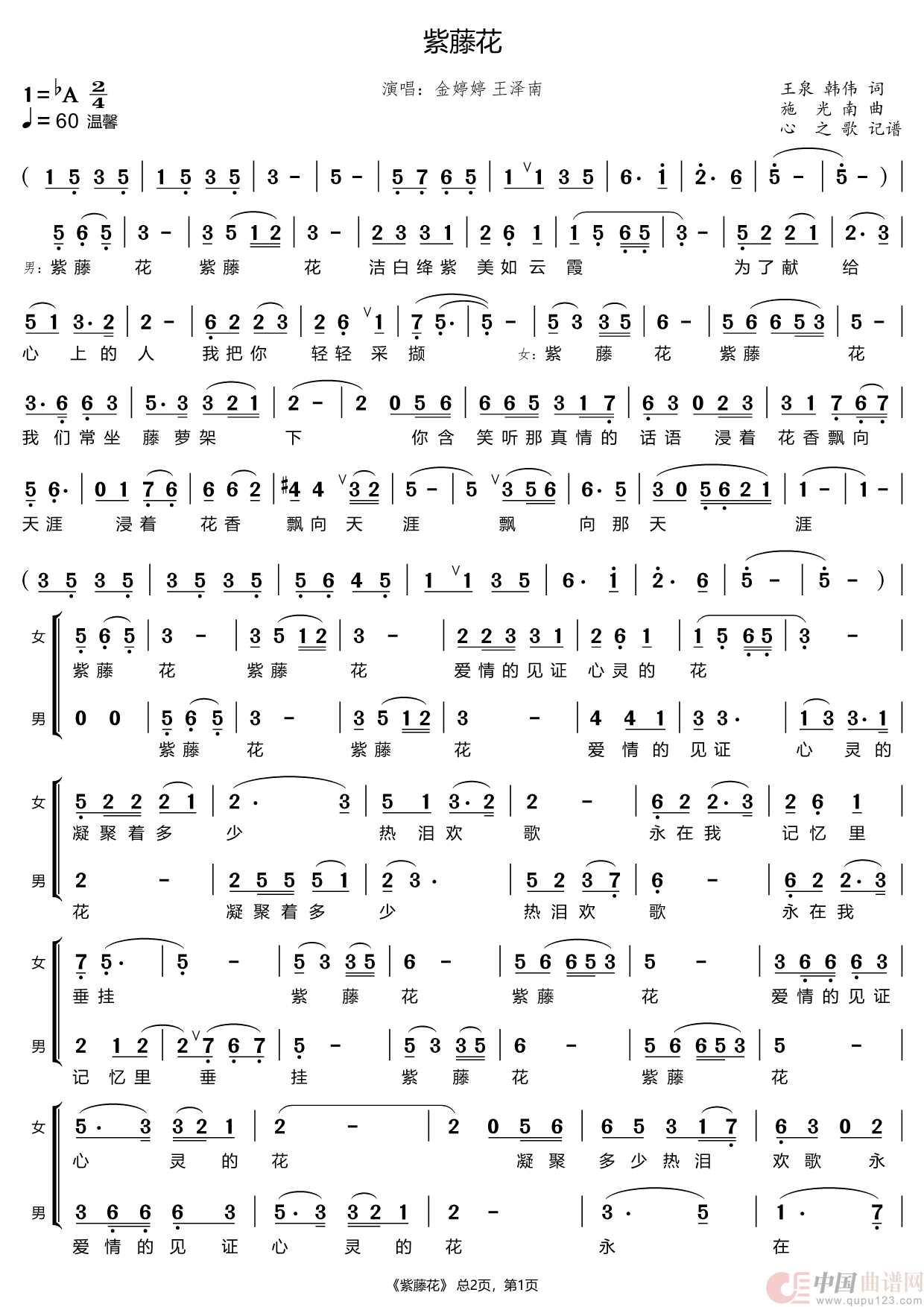 紫藤花（金婷婷 王泽南）简谱