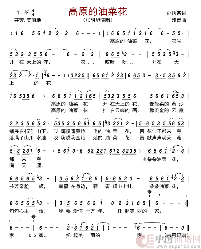 高原的油菜花      简谱