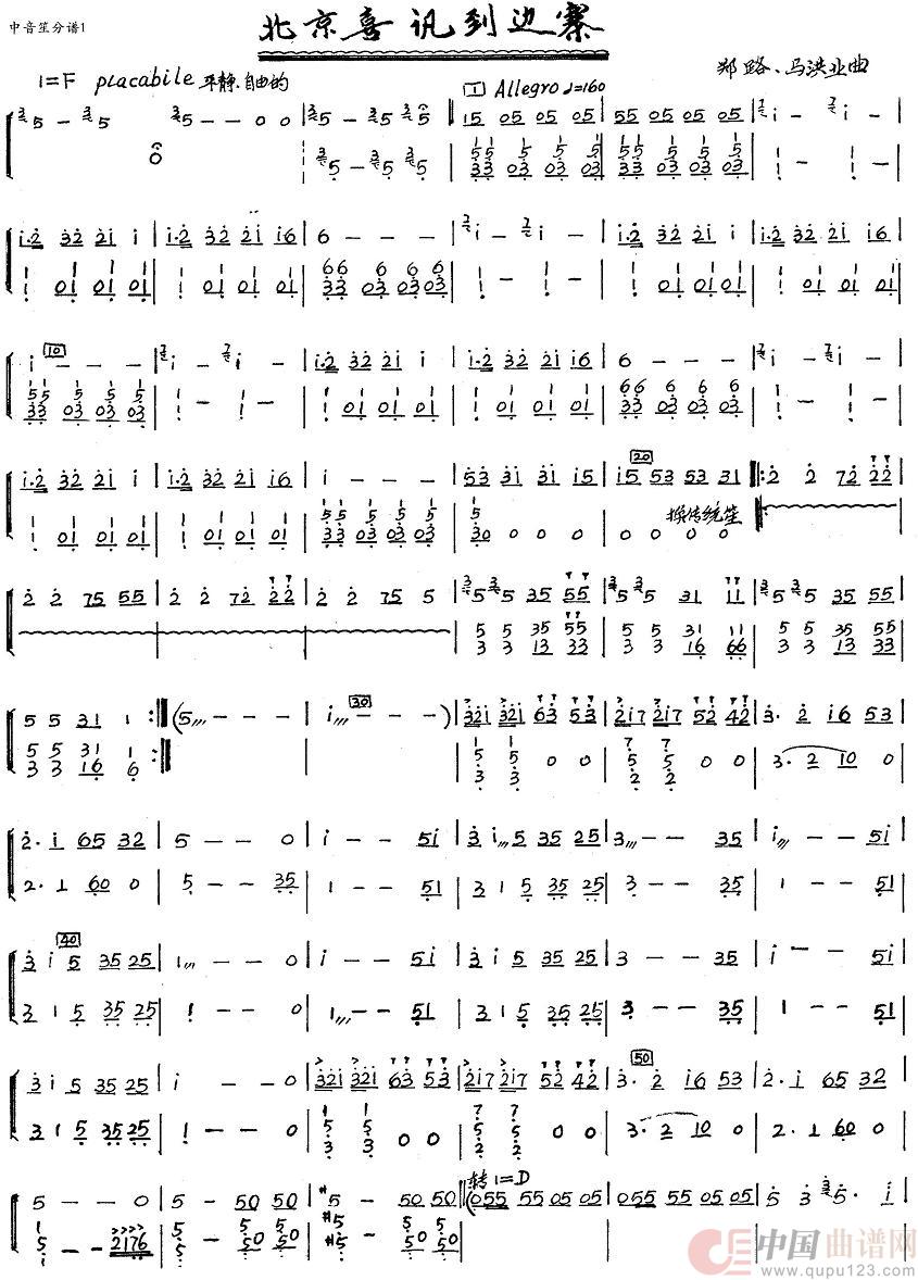 北京喜讯到边寨（中音笙分谱）1简谱
