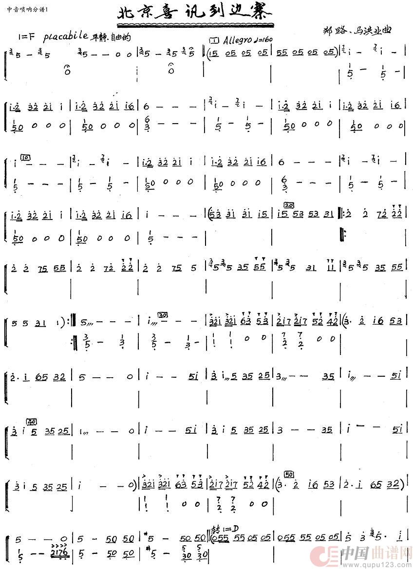 北京喜讯到边寨（中音唢呐分谱）1简谱