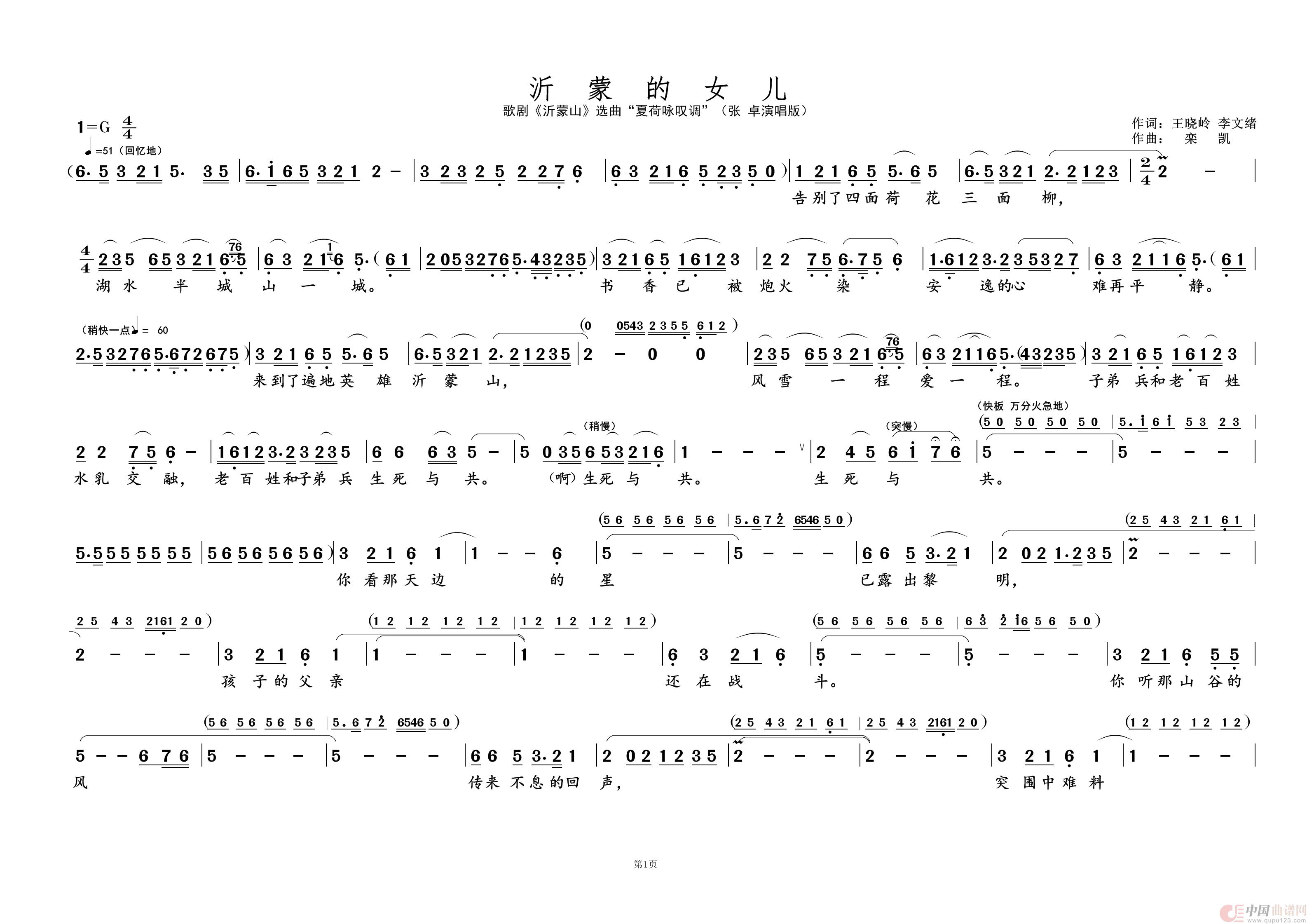 沂蒙的女儿①（歌剧选曲）简谱