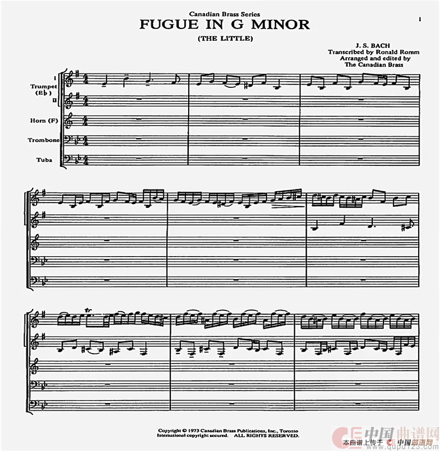 巴赫G小调赋格曲01-08简谱