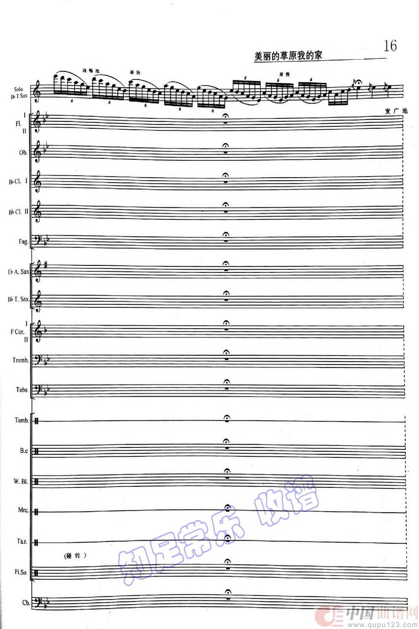 美丽的草原我的家(次中萨克斯与乐队)16-20简谱