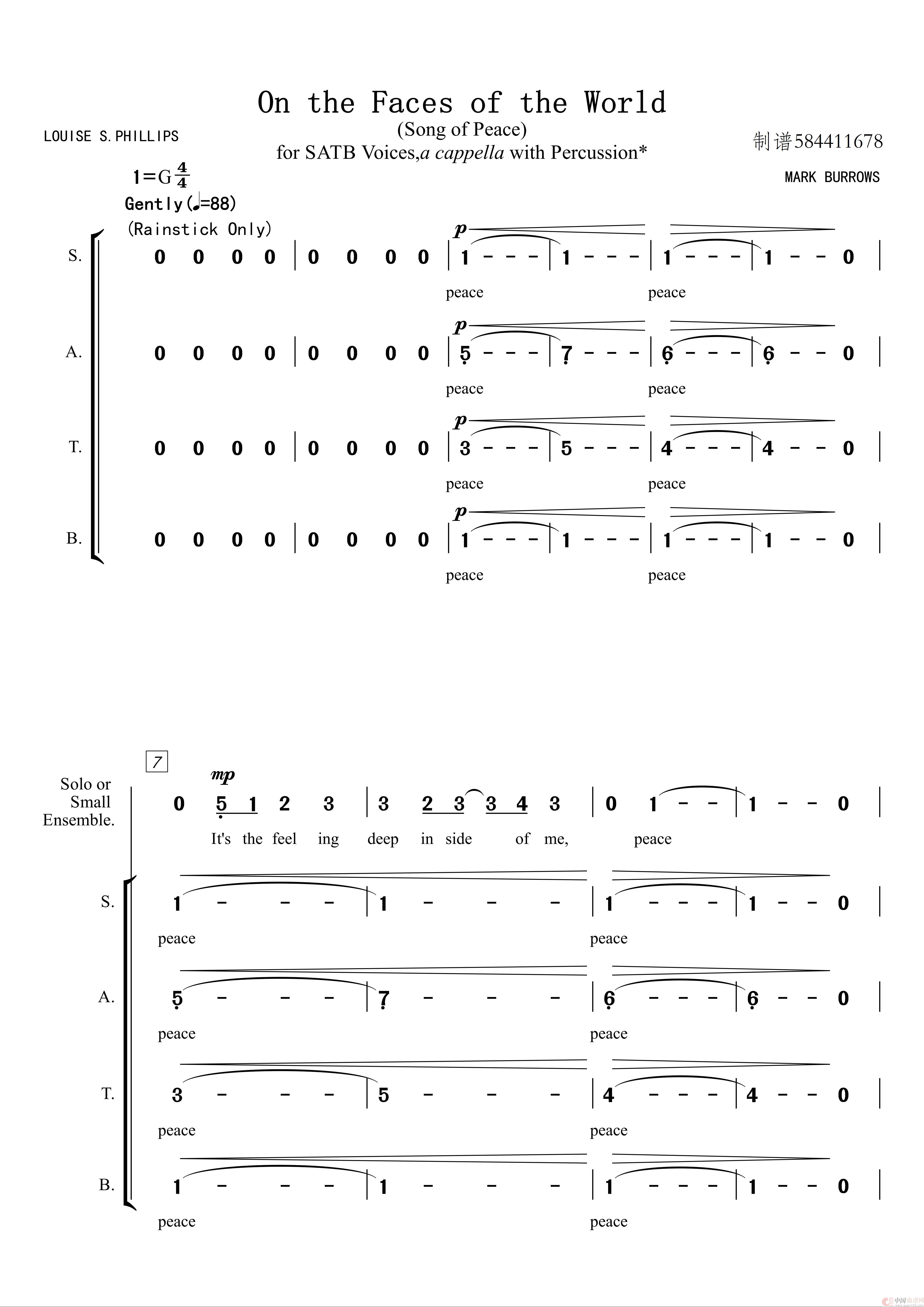 On the Faces of the World混声四部合唱谱简谱