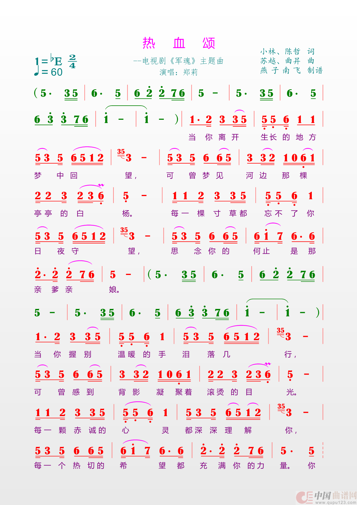热血颂（郑莉）简谱